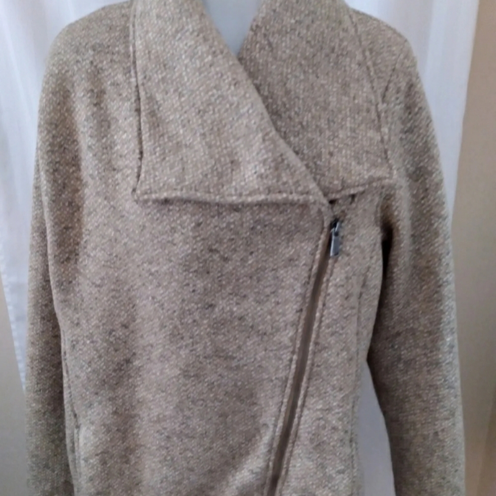 Lands' End Knit Asymmetrical Brown Jacket Women's Size Large Great Condition